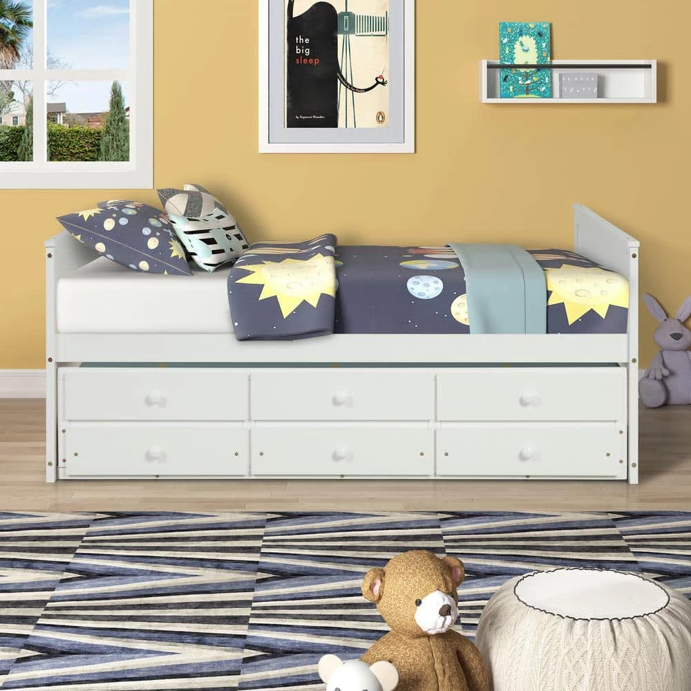 White Full Size Kids Captain's Bed Platform Bed with Trundle Bed Wood Storage Full Daybed with 3-Storage Drawers by ANBAZAR 2 White Full Size Kids Captain's Bed Platform Bed with Trundle Bed Wood Storage Full Daybed with 3-Storage Drawers by ANBAZAR - Image 2