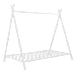 Metal Floor Play House Bed with Slat House Bed Tent Bed Frame Twin Size for Kids Girls Boys, No Box Spring Needed White by ANBAZAR -ANBAZAR Sales white anbazar kids beds liner11 c 4f 1000