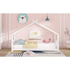 Twin Size House Bed Wood Bed White by ANBAZAR -ANBAZAR Sales white anbazar kids beds liner14 a fa 1000