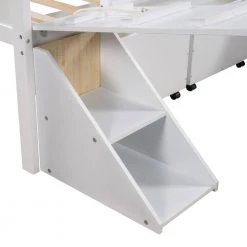 Twin Size Low White Loft Bed with Slide and Ladder, Multi-functional Kid Loft Bed with Storage Boxes and Whiteboard by ANBAZAR -ANBAZAR Sales white anbazar loft beds 00483anna fa 1000