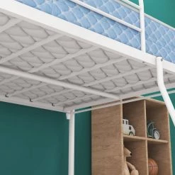 White Low Height Twin Size Metal Loft Bed With Incline Ladder, Sturdy Kids Loft Bed Frame with Steel Support Slats by ANBAZAR 10 White Low Height Twin Size Metal Loft Bed With Incline Ladder, Sturdy Kids Loft Bed Frame with Steel Support Slats by ANBAZAR -ANBAZAR Sales white anbazar loft beds 01418anna w 1f 1000