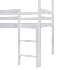 White Wood Twin Size Loft Bed Frame with Slide and Ladder, Twin Kids House-shaped Loft Bed with Roof and Guardrail by ANBAZAR -ANBAZAR Sales white anbazar loft beds 01824anna k 44 1000