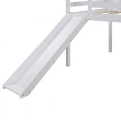 White Wood Twin Size Loft Bed Frame with Slide and Ladder, Twin Kids House-shaped Loft Bed with Roof and Guardrail by ANBAZAR -ANBAZAR Sales white anbazar loft beds 01824anna k 76 1000