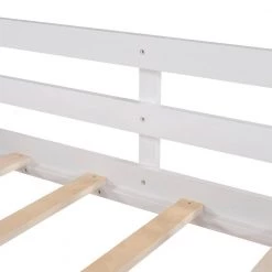 White Wood Twin Size Loft Bed Frame with Slide and Ladder, Twin Kids House-shaped Loft Bed with Roof and Guardrail by ANBAZAR -ANBAZAR Sales white anbazar loft beds 01824anna k fa 1000