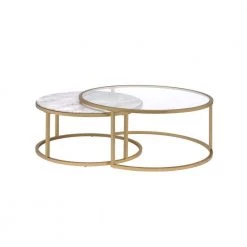 Elegant Faux Marble & Gold Nesting Table Set, with Gold Metal Frame and Faux Marble Top by ANBAZAR