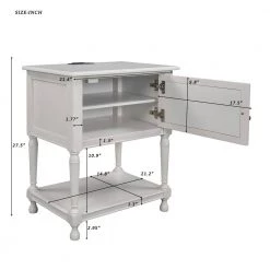 Modern White Nightstand Side Table with USB Ports and Power Outlet, Bedside Sofa Table End Table with Cabinet and Shelf by ANBAZAR -ANBAZAR Sales white anbazar nightstands 01665anna k 1f 1000