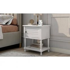 Modern White Nightstand Side Table with USB Ports and Power Outlet, Bedside Sofa Table End Table with Cabinet and Shelf by ANBAZAR -ANBAZAR Sales white anbazar nightstands 01665anna k 31 1000