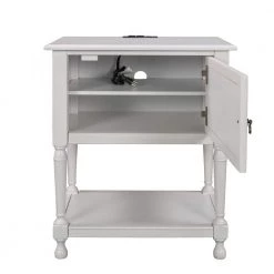 Modern White Nightstand Side Table with USB Ports and Power Outlet, Bedside Sofa Table End Table with Cabinet and Shelf by ANBAZAR -ANBAZAR Sales white anbazar nightstands 01665anna k 44 1000