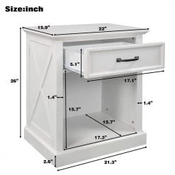 Solid Wood 1-Drawer White Nightstand with Open Shelf, Modern Nightstand Bedside Table End Table 21.3''L*15.9''W*26''H by ANBAZAR -ANBAZAR Sales white anbazar nightstands 01732anna k 1f 1000