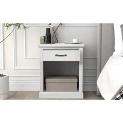 Solid Wood 1-Drawer White Nightstand with Open Shelf, Modern Nightstand Bedside Table End Table 21.3''L*15.9''W*26''H by ANBAZAR -ANBAZAR Sales white anbazar nightstands 01732anna k 31 1000