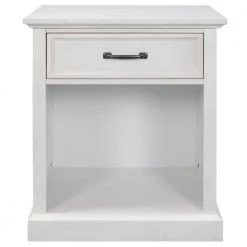 Solid Wood 1-Drawer White Nightstand with Open Shelf, Modern Nightstand Bedside Table End Table 21.3''L*15.9''W*26''H by ANBAZAR -ANBAZAR Sales white anbazar nightstands 01732anna k 4f 1000