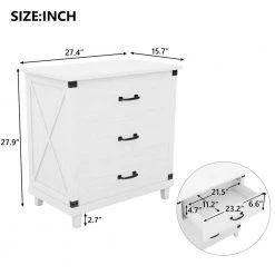 White 3-Drawer Rectangle Nightstand 27.4''L*15.7''W*27.9''H, Wooden Bedside Cabinet Bedside Table End Table for Bedroom by ANBAZAR -ANBAZAR Sales white anbazar nightstands 01741anna k 1f 1000