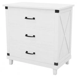 White 3-Drawer Rectangle Nightstand 27.4''L*15.7''W*27.9''H, Wooden Bedside Cabinet Bedside Table End Table for Bedroom by ANBAZAR -ANBAZAR Sales white anbazar nightstands 01741anna k 44 1000
