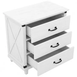 White 3-Drawer Rectangle Nightstand 27.4''L*15.7''W*27.9''H, Wooden Bedside Cabinet Bedside Table End Table for Bedroom by ANBAZAR -ANBAZAR Sales white anbazar nightstands 01741anna k fa 1000