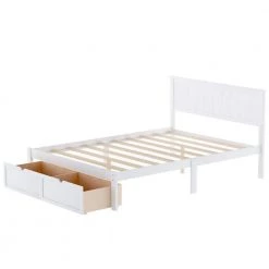 White Wood Full Size Bed Frame with Headboard, Full Bed Frame with Storage Drawers, Platform Bed Frame Full Size by ANBAZAR -ANBAZAR Sales white anbazar platform beds 00091anna 1f 1000