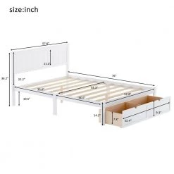 White Wood Full Size Bed Frame with Headboard, Full Bed Frame with Storage Drawers, Platform Bed Frame Full Size by ANBAZAR -ANBAZAR Sales white anbazar platform beds 00091anna 44 1000
