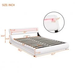 White 65 in. W Queen Size Metal Frame Faux Leather Upholstered Gas Lift Storage Platform Bed with LED Headboard by ANBAZAR -ANBAZAR Sales white anbazar platform beds 01776anna k 1f 1000