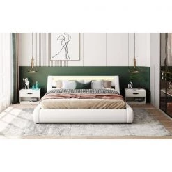 White 65 in. W Queen Size Metal Frame Faux Leather Upholstered Gas Lift Storage Platform Bed with LED Headboard by ANBAZAR -ANBAZAR Sales white anbazar platform beds 01776anna k 31 1000