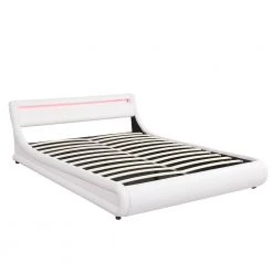 White 65 in. W Queen Size Metal Frame Faux Leather Upholstered Gas Lift Storage Platform Bed with LED Headboard by ANBAZAR -ANBAZAR Sales white anbazar platform beds 01776anna k 44 1000