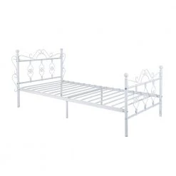 White Bed Frame, Twin size Platform Bed, Frame Bed with High Headboard and Footboard, Metal Tube, No Box Spring by ANBAZAR