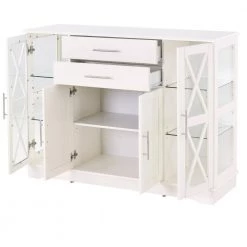 Sideboard Buffet Storage Cabinet with Drawers, Dining Room Buffet Table Server with Tempered Glass Doors White by ANBAZAR -ANBAZAR Sales white anbazar sideboards buffet tables 00006anna 4f 1000