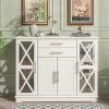Sideboard Buffet Storage Cabinet with Drawers, Dining Room Buffet Table Server with Tempered Glass Doors White by ANBAZAR