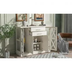 Sideboard Buffet Storage Cabinet with Drawers, Dining Room Buffet Table Server with Tempered Glass Doors White by ANBAZAR -ANBAZAR Sales white anbazar sideboards buffet tables 00006anna 77 1000