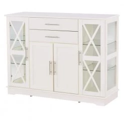 Sideboard Buffet Storage Cabinet with Drawers, Dining Room Buffet Table Server with Tempered Glass Doors White by ANBAZAR -ANBAZAR Sales white anbazar sideboards buffet tables 00006anna c3 1000