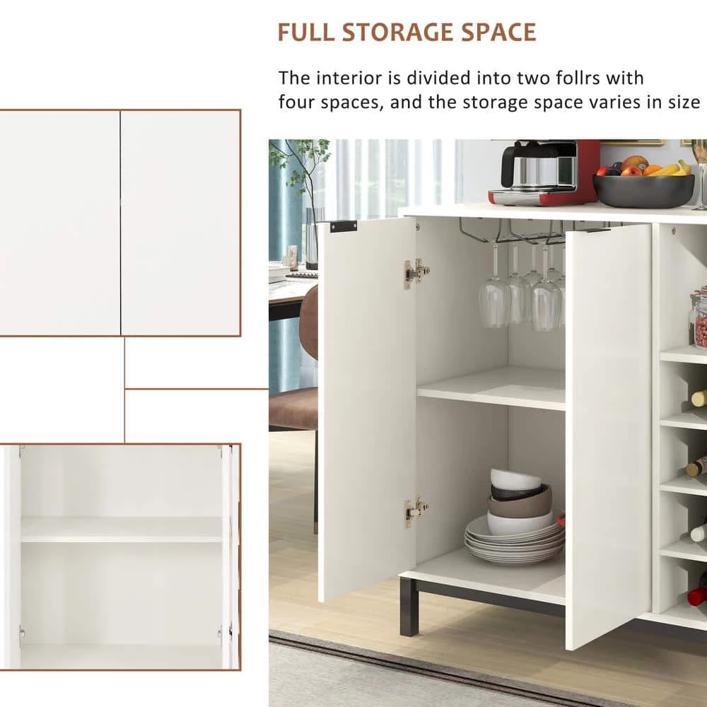 Wooden Sideboard Cabinet Buffet Bar Cabinet Storage with 8-Bottle Wine Rack Liquor Cabinet for Kitchen, White by ANBAZAR 5 Wooden Sideboard Cabinet Buffet Bar Cabinet Storage with 8-Bottle Wine Rack Liquor Cabinet for Kitchen, White by ANBAZAR - Image 5