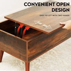 Wood Lift Top Coffee Table with Hidden Compartment and Adjustable Storage Shelf, Lift Tabletop Dining Table, Oak by ANBAZAR -ANBAZAR Sales wood grain anbazar coffee tables d 001266 o 31 1000