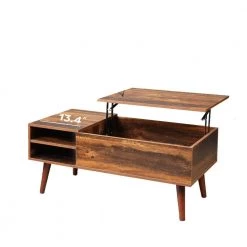 Wood Lift Top Coffee Table with Hidden Compartment and Adjustable Storage Shelf, Lift Tabletop Dining Table, Oak by ANBAZAR