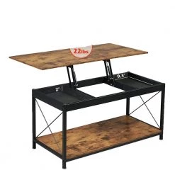 Lift Top Coffee Table with Storage Shelf and 2 Hidden Drawer Compartment for Living Room by ANBAZAR