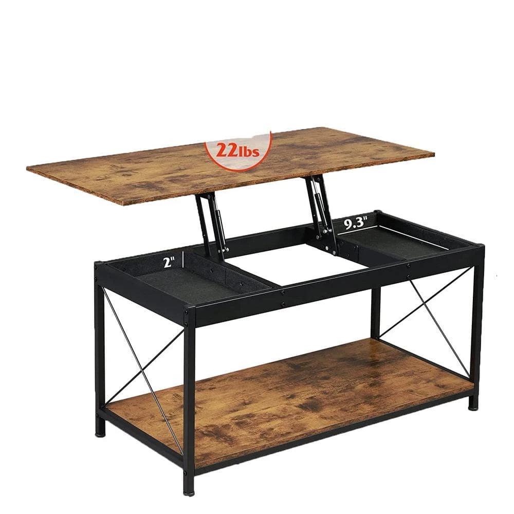 Lift Top Coffee Table with Storage Shelf and 2 Hidden Drawer Compartment for Living Room by ANBAZAR 1 Lift Top Coffee Table with Storage Shelf and 2 Hidden Drawer Compartment for Living Room by ANBAZAR