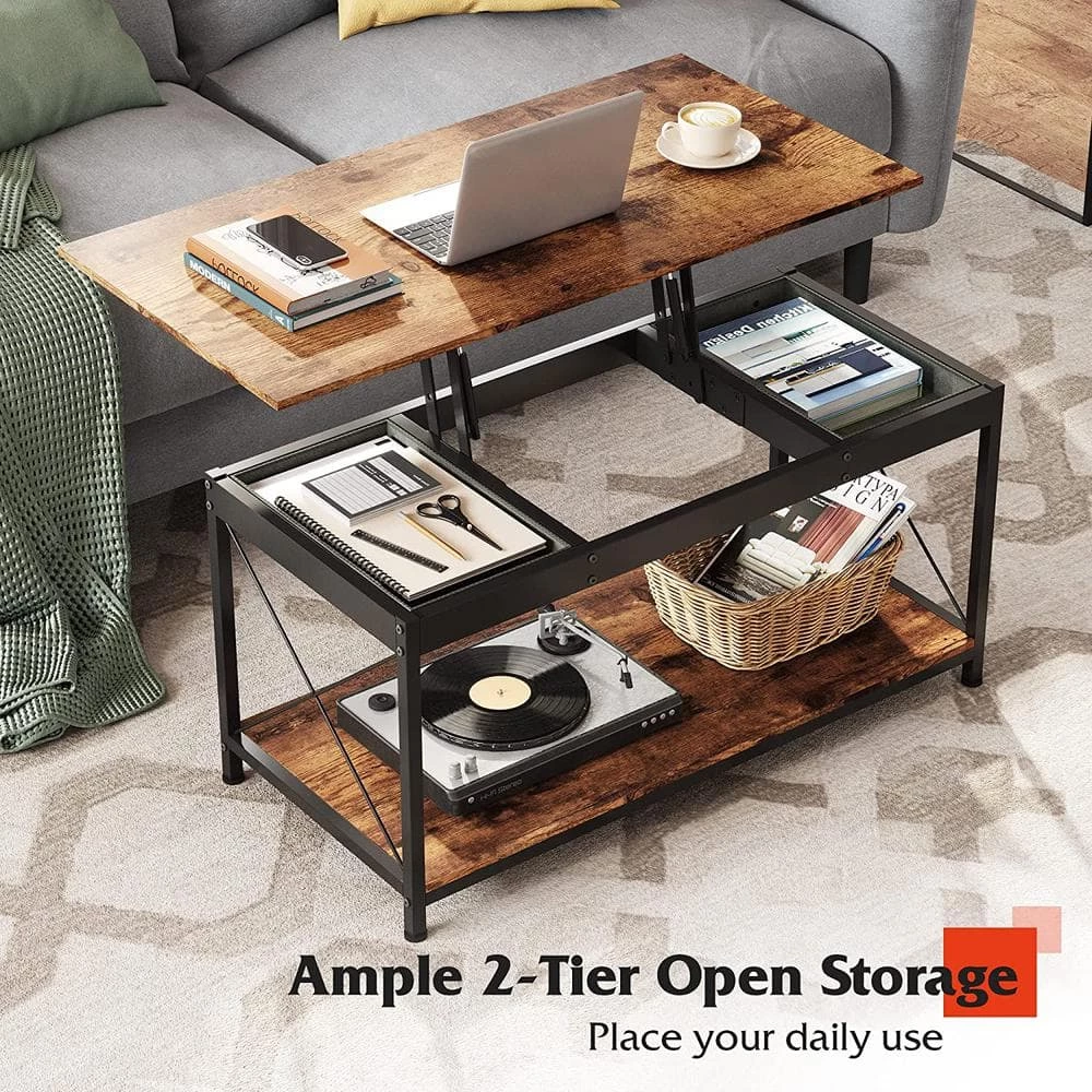 Lift Top Coffee Table with Storage Shelf and 2 Hidden Drawer Compartment for Living Room by ANBAZAR 2 Lift Top Coffee Table with Storage Shelf and 2 Hidden Drawer Compartment for Living Room by ANBAZAR - Image 2