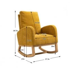 Yellow Fabric Upholstery Rocking Accent Arm Chair (Set of 1), Solid Wood Frame Arm Chair with Rocking Legs by ANBAZAR -ANBAZAR Sales yellow anbazar accent chairs 02597anna y 1f 1000
