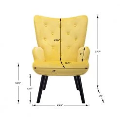 Yellow Velvet Fabric Upholstery Arm Chair ( Set of 1), Accent Leisure Arm Chair with Wood Feet, Upholstered Arm Chair by ANBAZAR -ANBAZAR Sales yellow anbazar accent chairs 02643anna yl 1f 1000