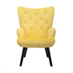Yellow Velvet Fabric Upholstery Arm Chair ( Set of 1), Accent Leisure Arm Chair with Wood Feet, Upholstered Arm Chair by ANBAZAR -ANBAZAR Sales yellow anbazar accent chairs 02643anna yl 4f 1000