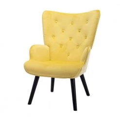 Yellow Velvet Fabric Upholstery Arm Chair ( Set of 1), Accent Leisure Arm Chair with Wood Feet, Upholstered Arm Chair by ANBAZAR -ANBAZAR Sales yellow anbazar accent chairs 02643anna yl c3 1000