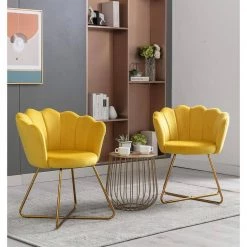 20" Wide Modern Velvet Upholstered Chair,Arm Chir with Backrest ,Metal Leg, Stylish Casual Comfort,Set of 2 ,Yellow by ANBAZAR -ANBAZAR Sales yellow anbazar accent chairs gj 067 yellow 31 1000