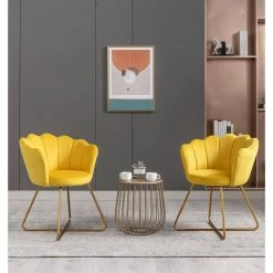 20" Wide Modern Velvet Upholstered Chair,Arm Chir with Backrest ,Metal Leg, Stylish Casual Comfort,Set of 2 ,Yellow by ANBAZAR -ANBAZAR Sales yellow anbazar accent chairs gj 067 yellow 40 1000