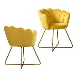 20" Wide Modern Velvet Upholstered Chair,Arm Chir with Backrest ,Metal Leg, Stylish Casual Comfort,Set of 2 ,Yellow by ANBAZAR -ANBAZAR Sales yellow anbazar accent chairs gj 067 yellow 77 1000