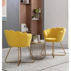 20" Wide Modern Velvet Upholstered Chair,Arm Chir with Backrest ,Metal Leg, Stylish Casual Comfort,Set of 2 ,Yellow by ANBAZAR -ANBAZAR Sales yellow anbazar accent chairs gj 067 yellow a0 1000