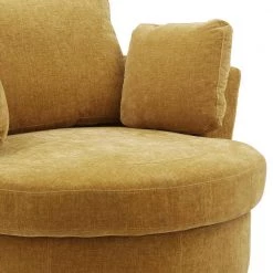 Tufted Swivel Barrel Chair, Circular Swivel Barrel Chair,360°Swivel Chair with 3 Pillow,Living Room Accent Chair,Mustard by ANBAZAR -ANBAZAR Sales yellow anbazar accent chairs wjz 091d 76 1000